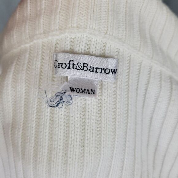 Croft & Barrow Ivory Quilted Full Zipper Front Sweater Jacket - Picture 9 of 10